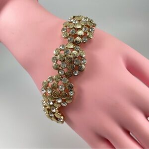 Monet Gold Tone White Round Cut Rhinestones Inlaid Stretch Bracelet
